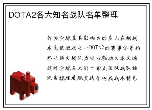 DOTA2各大知名战队名单整理