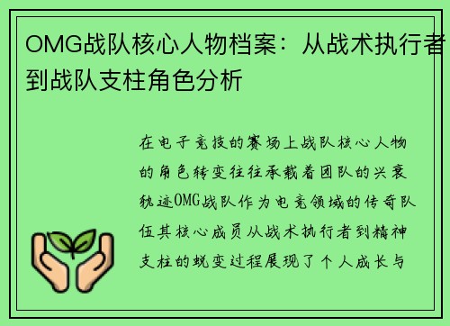 OMG战队核心人物档案：从战术执行者到战队支柱角色分析