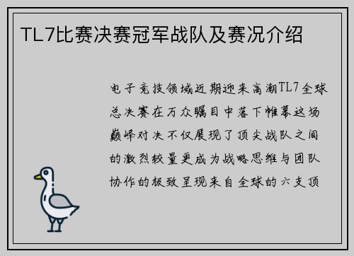 TL7比赛决赛冠军战队及赛况介绍